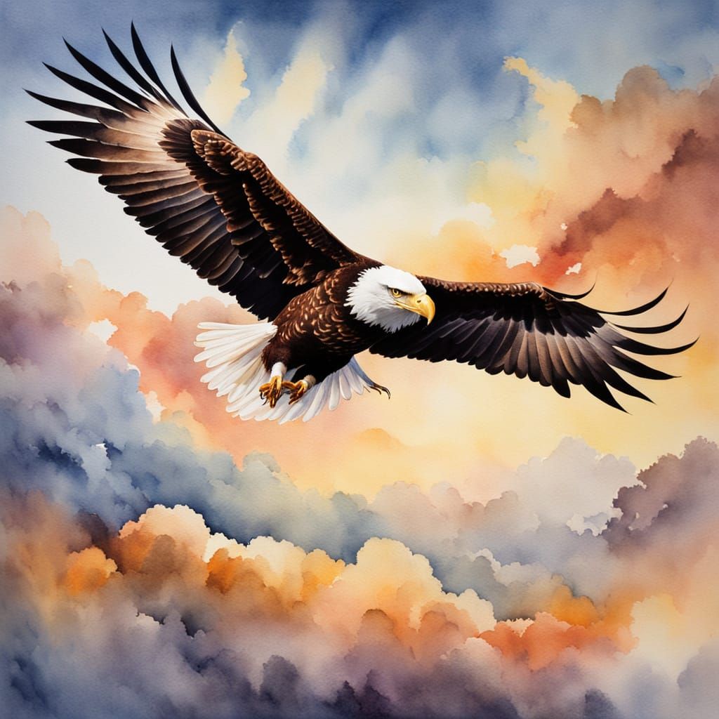 Bald Eagle Soaring: A Watercolour Painting