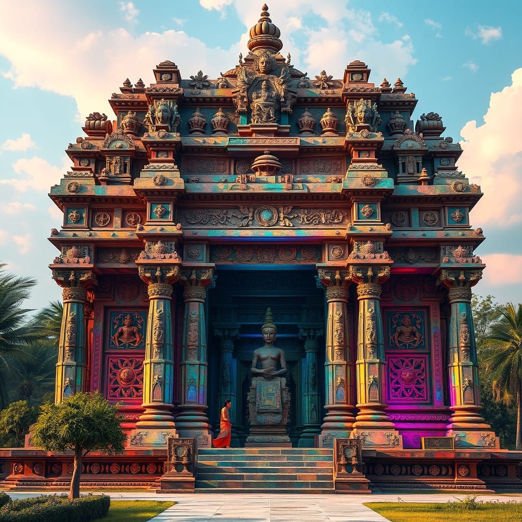 Psychedelic Khajuraho Temple Architecture with Iridescent Hu...