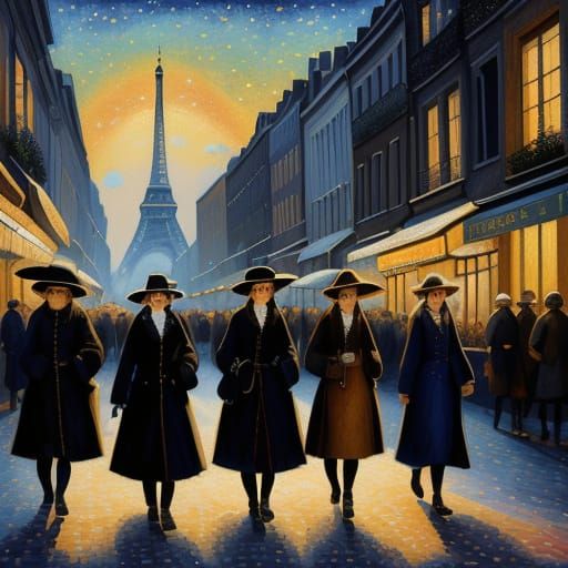 Post-Impressionist City Scene with Women in Vibrant Oil Pain...