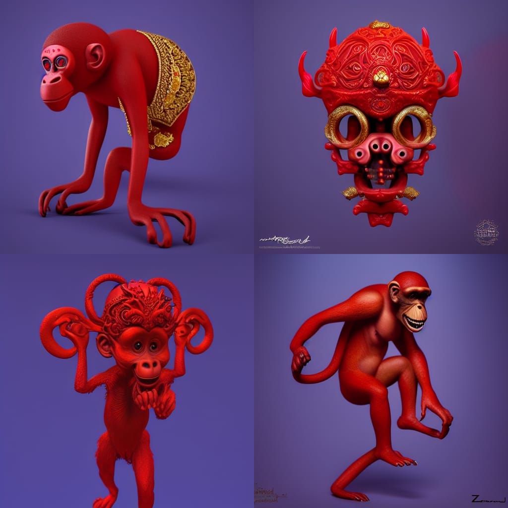 "A funny red monkey intricate details, Highly detailed, gold...