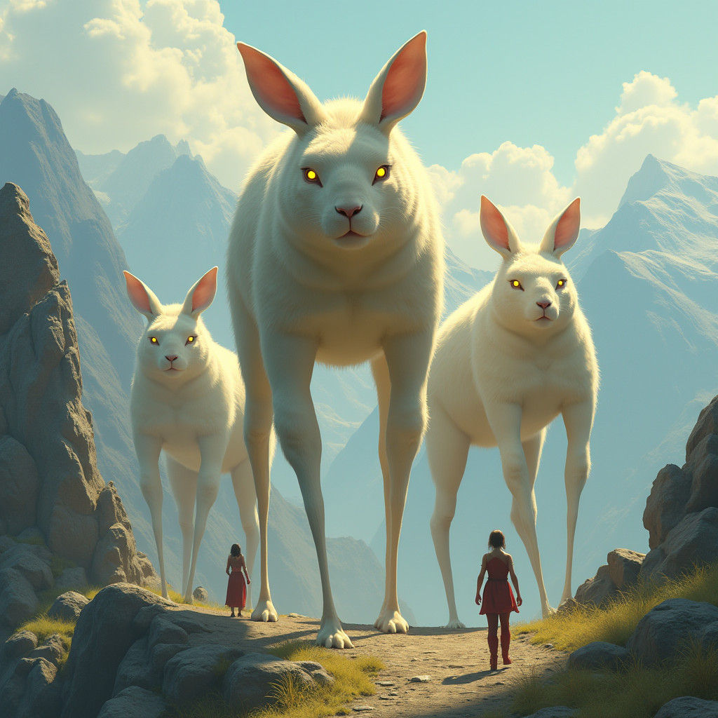 Colossal Creatures Roam Mystical Mountains in Matte Painting...