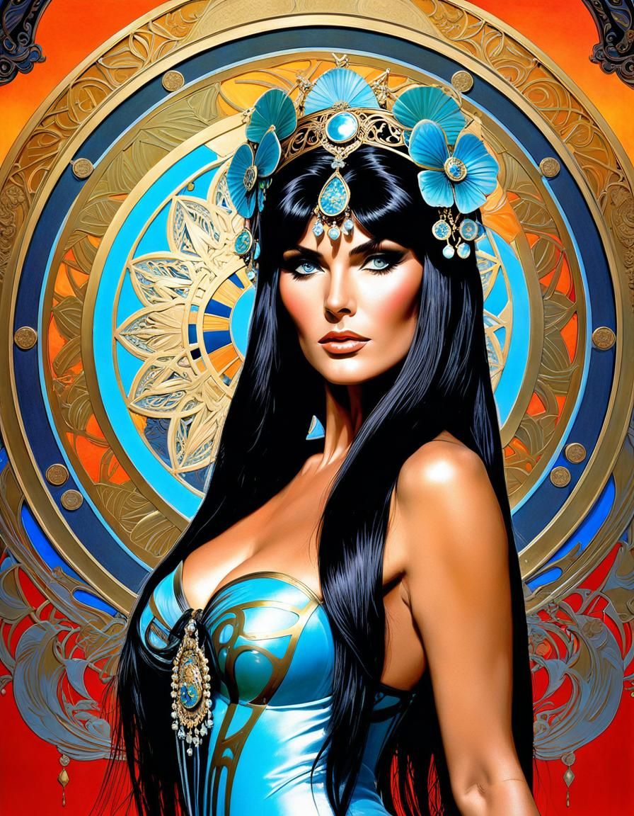Caroline Munro Portrait in Art Nouveau Style