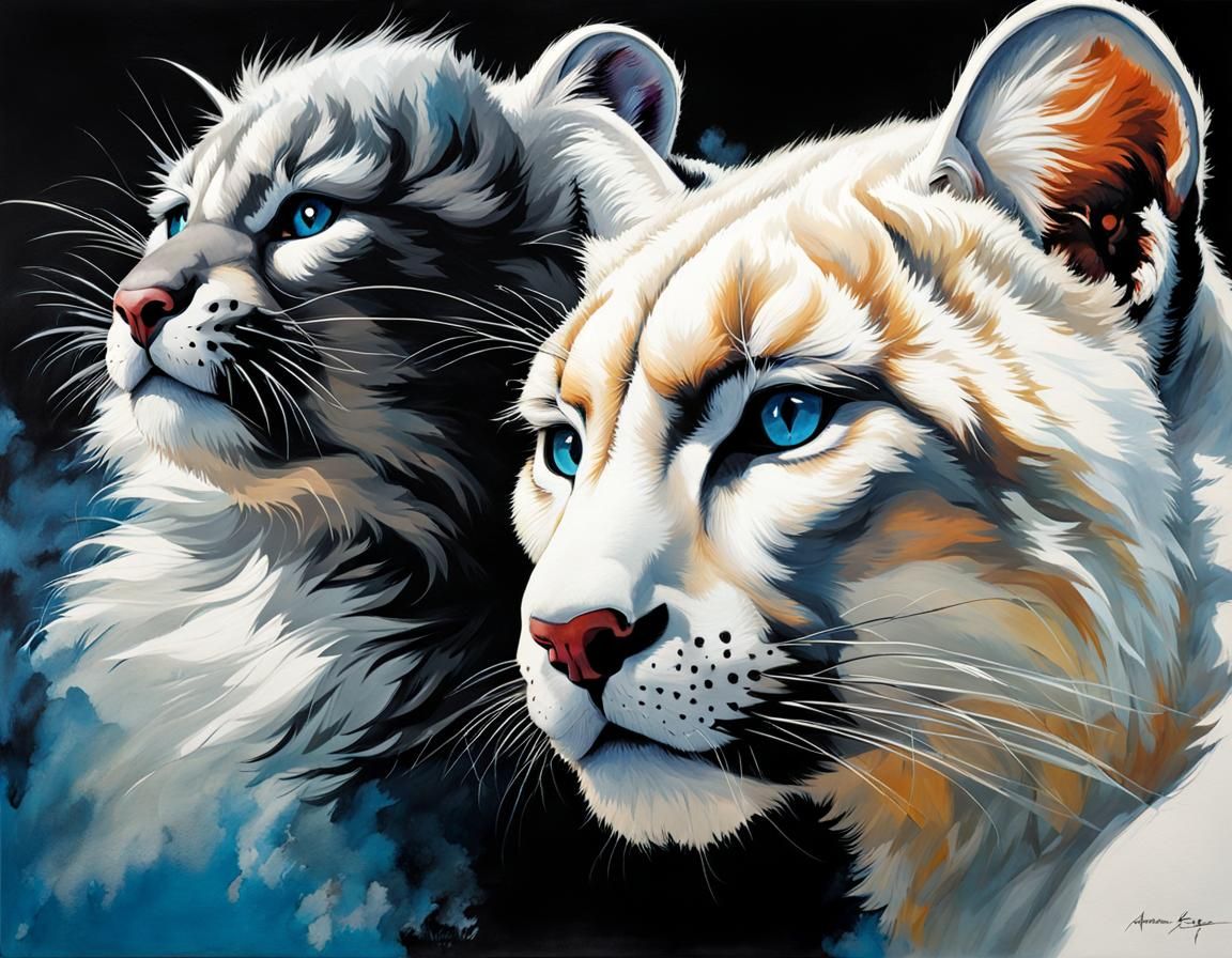 Fluffy Cougar Cubs in Photorealistic Fantasy Style