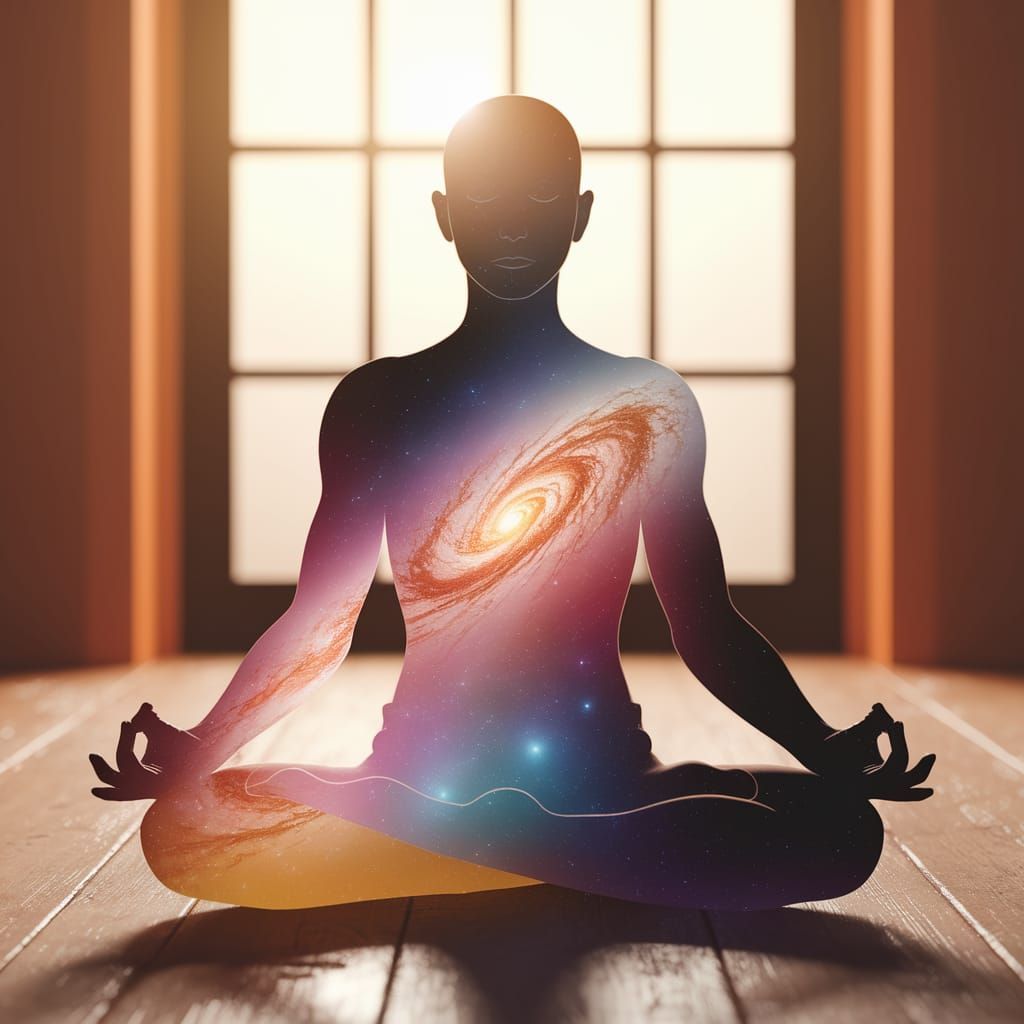 Holographic Yoga Meditation Silhouette with Galaxy Within