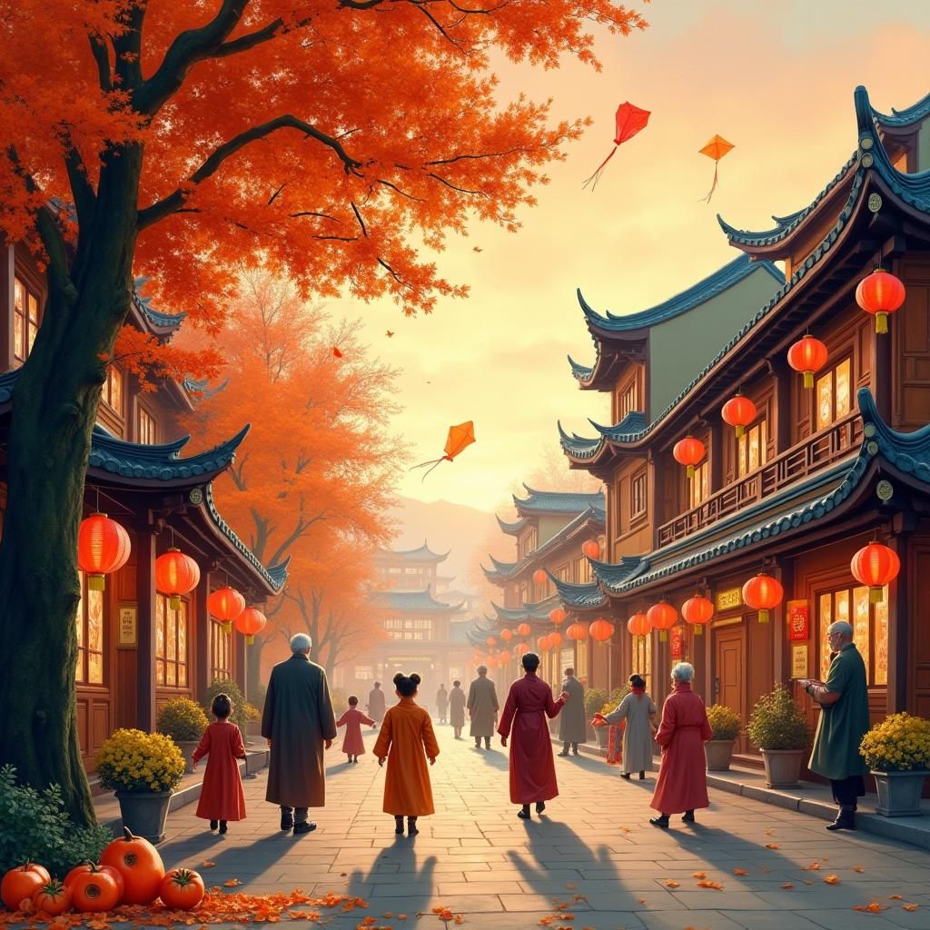 Chengdu at Dusk: An Impasto Gouache Autumn Panorama