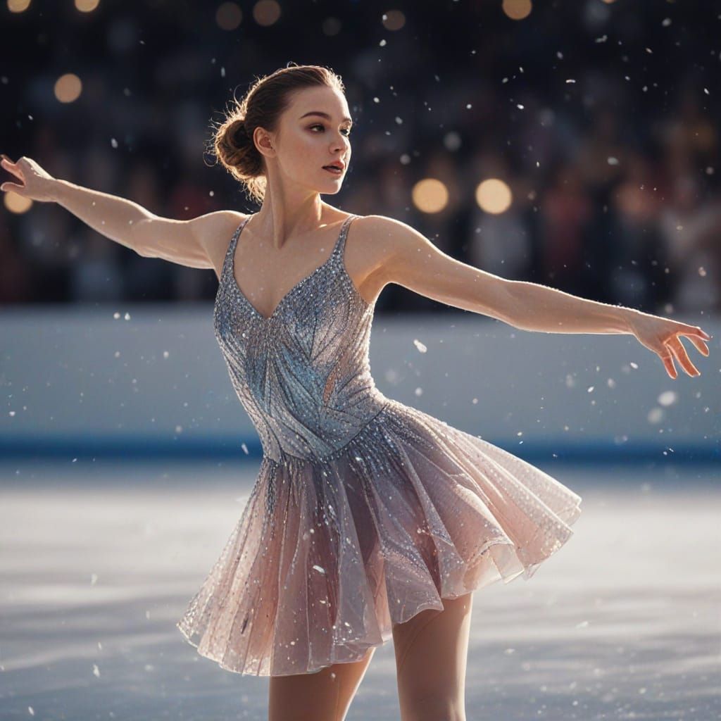 Young Woman Figure Skater Glides on Ice