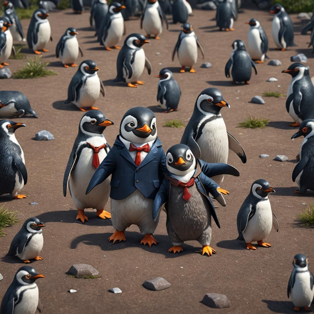 Penguin in Suit: Detailed Matte Painting