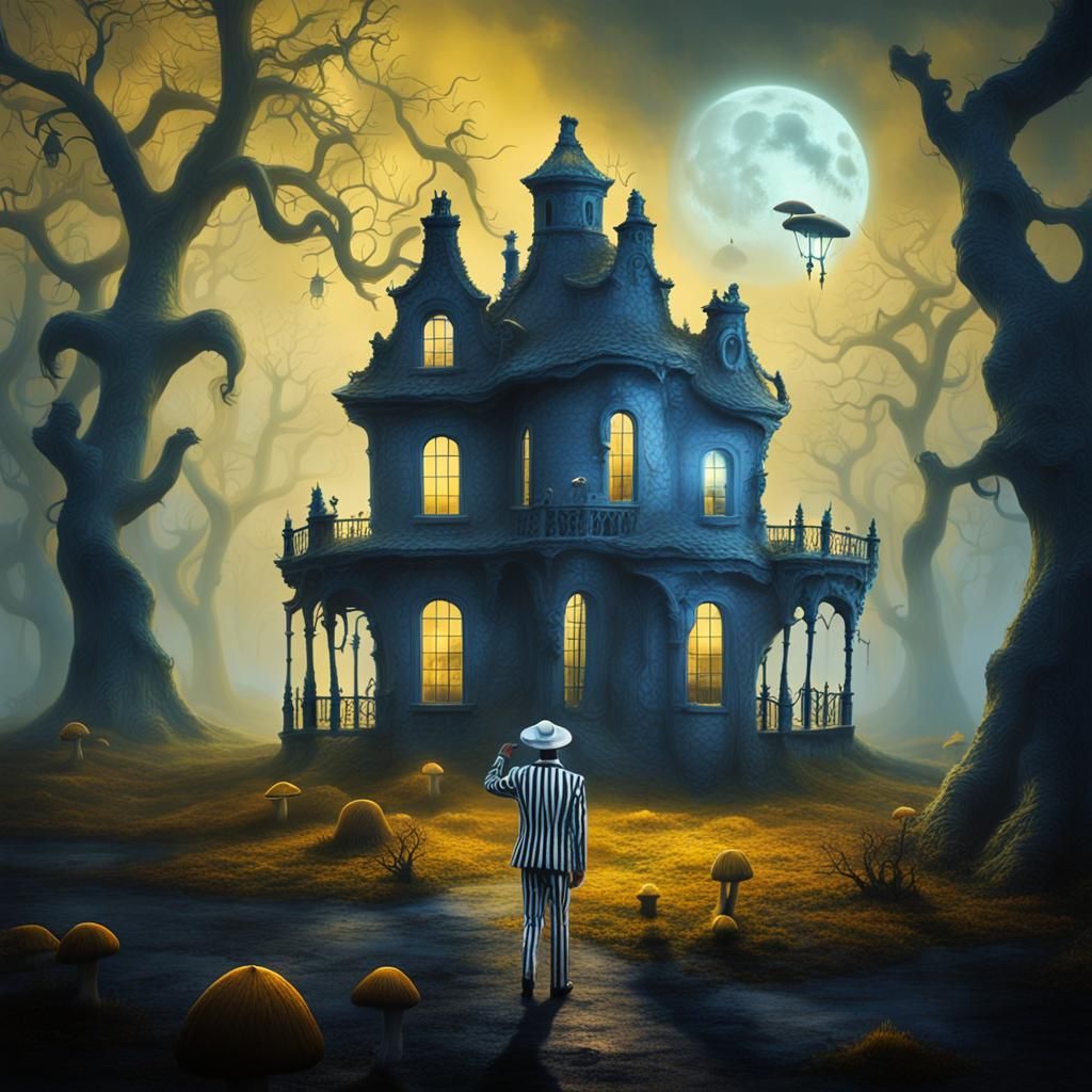 Beetlejuice in a Surrealist Dreamscape