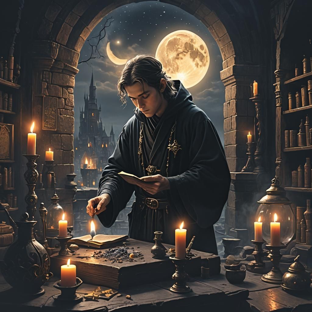 Old Mage Teaches Alchemy to Apprentice