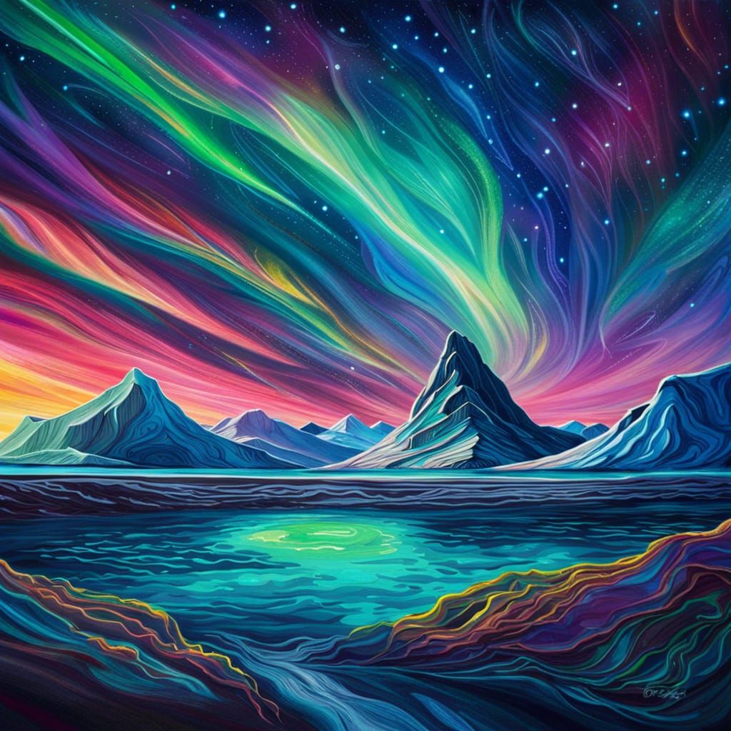 Icelandic Night Sky: Aurora Borealis Astral Illustration