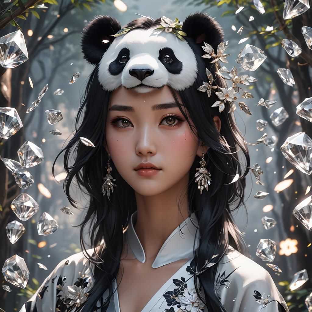 Anime Diamond Panda Woman in 3D Rendered Style