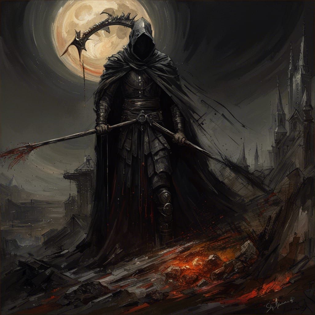 Gothic Nazgul Eclipse Scythe, Hyperdetailed Dark Art