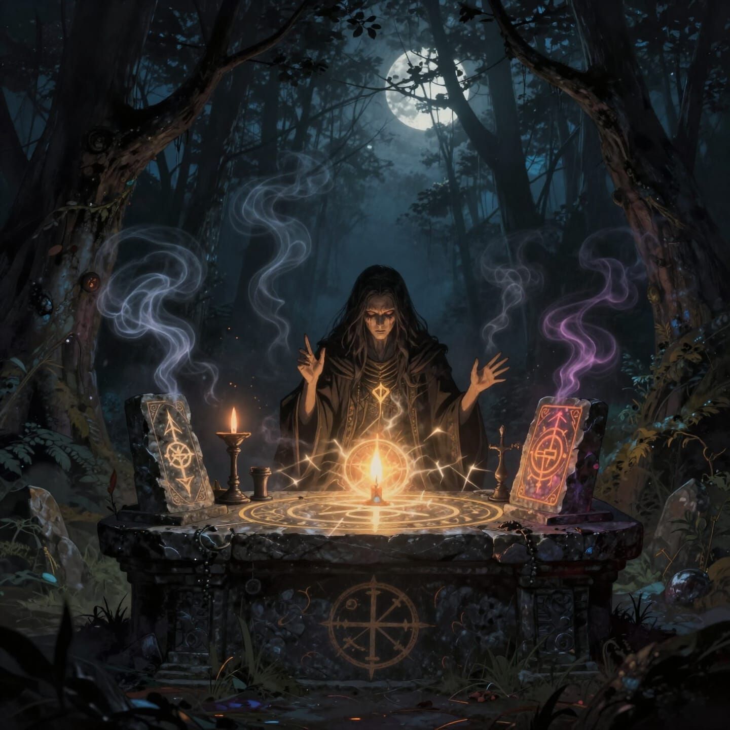 Dark Ritual in Enchanted Forest, Mystical Symbols