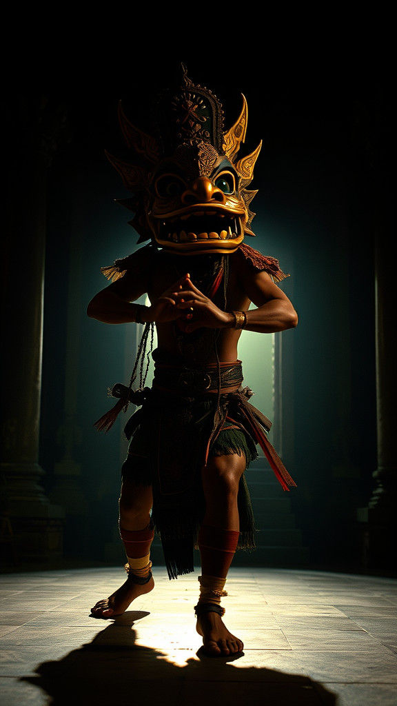 Balinese Barong Dancer in Cinematic Temple Setting