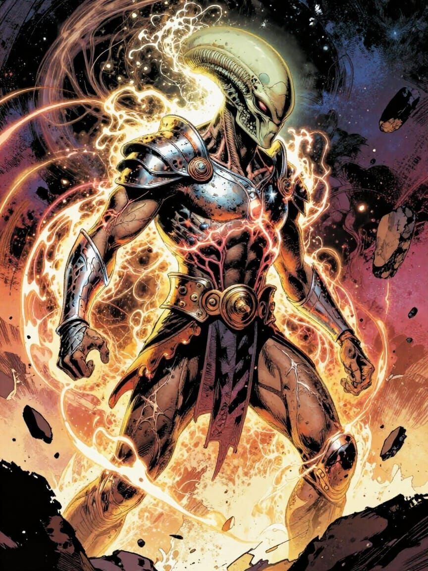 Alien Gladiator Comic Cover Art in Expressive Style