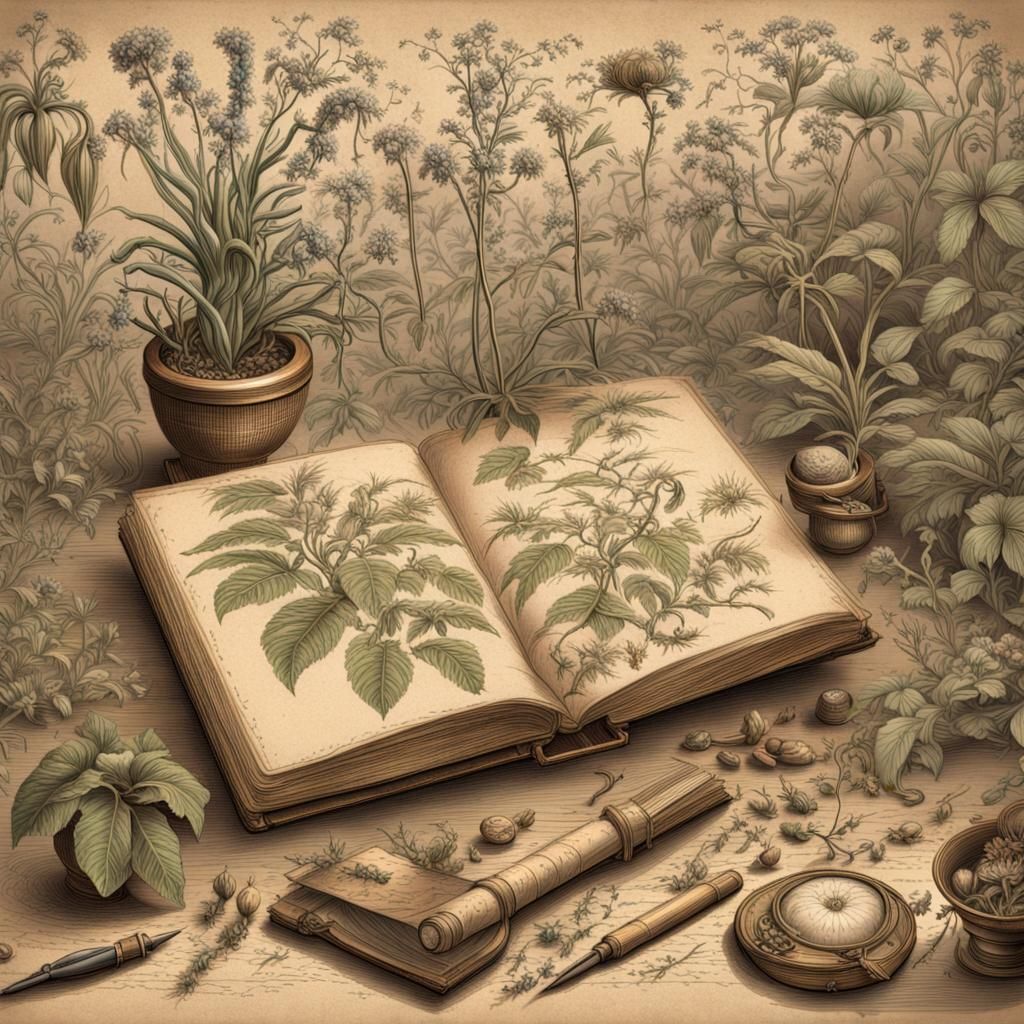 Victorian Botanical Journal with Elaborate Ink Drawings