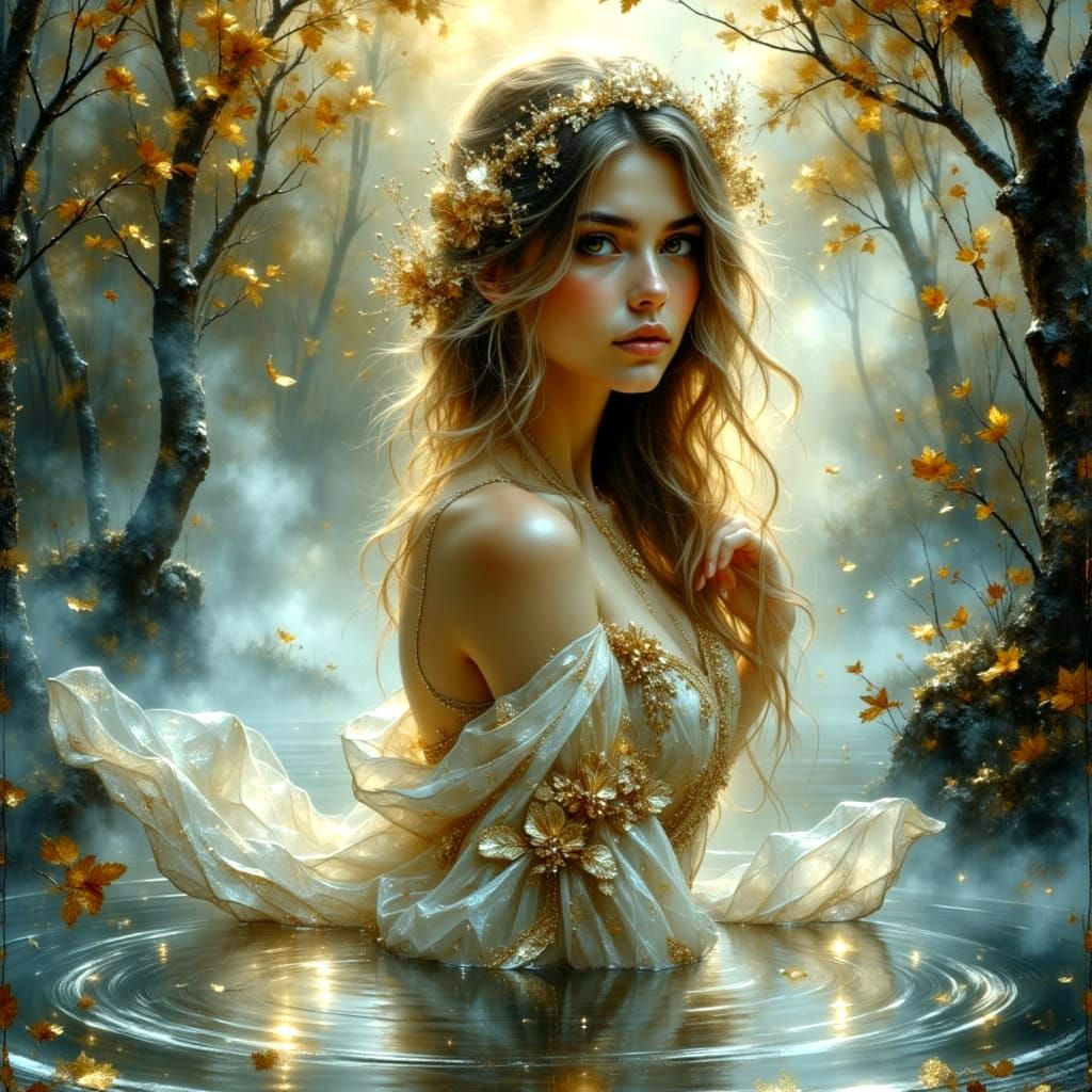 Romantic Landscape with Luminous Lights and Reflections