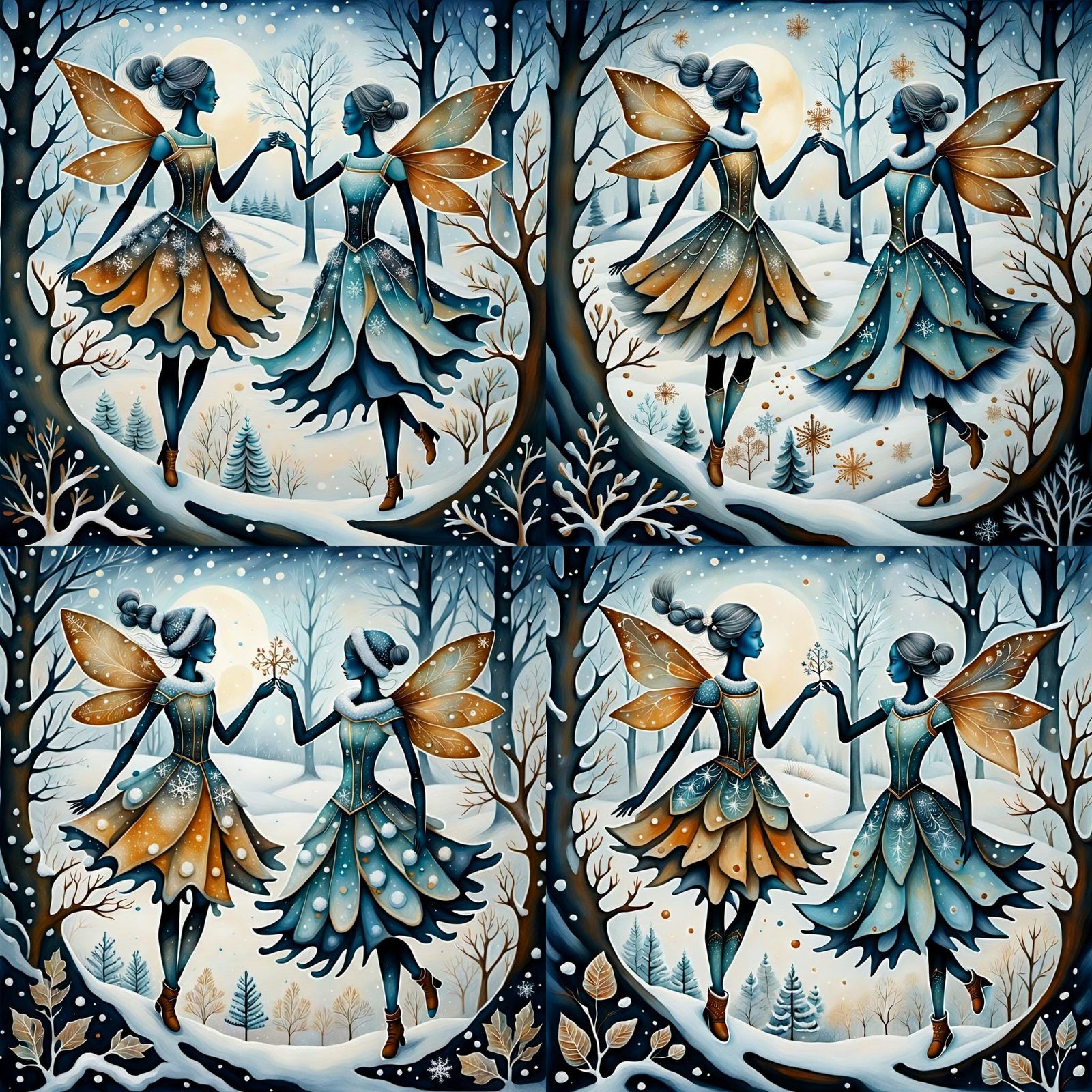 Dreamy Winter Landscape in Naive Painting Style