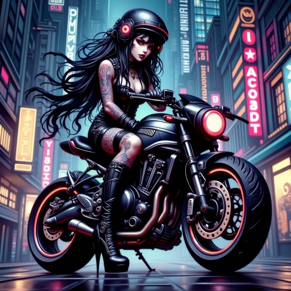 Cyberpunk Anime Enforcer in Neon City Alley