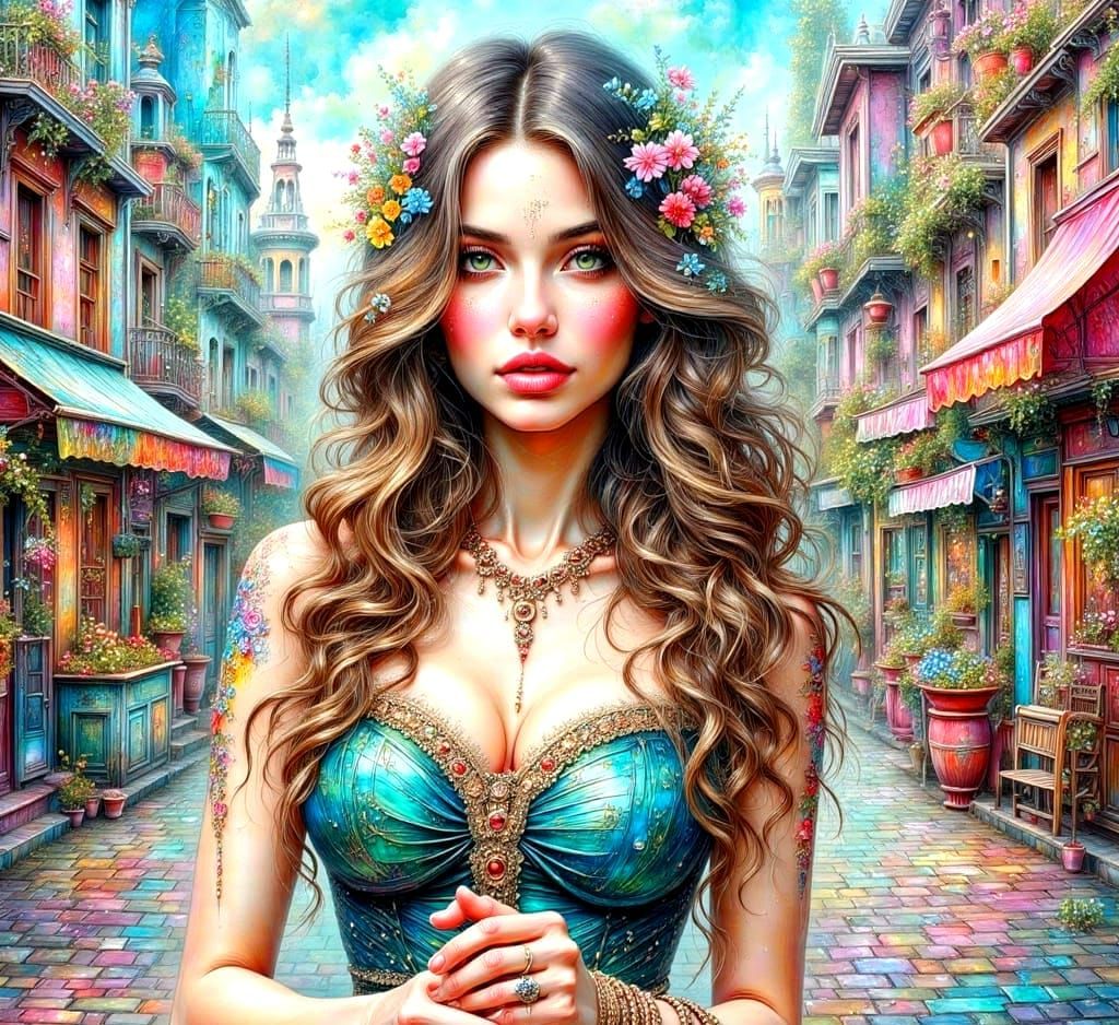 Vibrant Cityscape in Deep Color Impasto Style