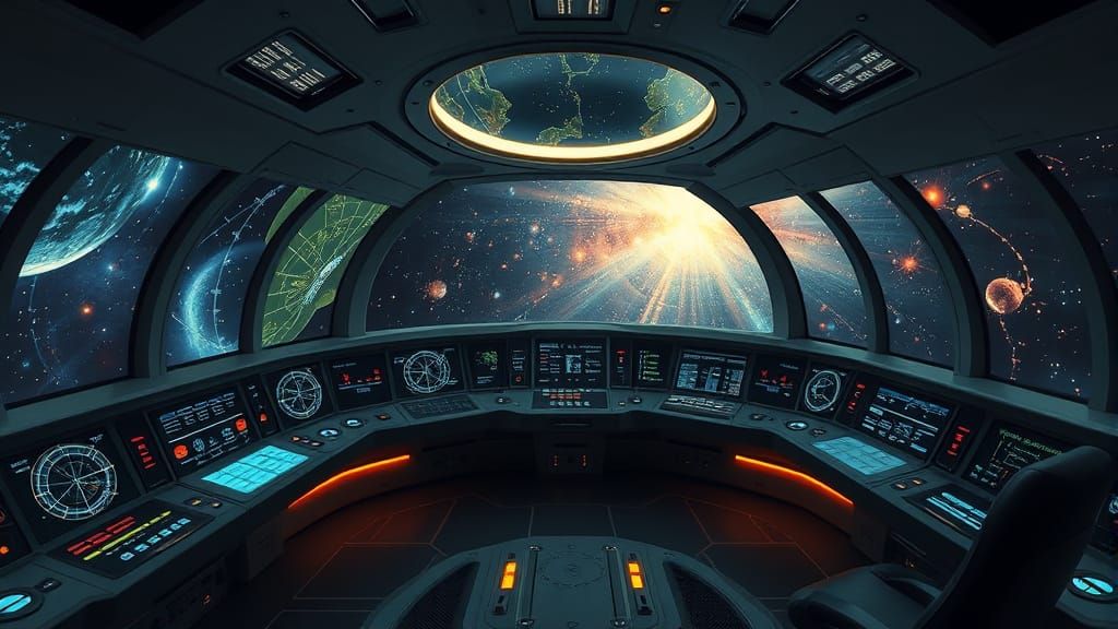 Cosmos Spaceship Interior with Nebulae in Sci-Fi Style