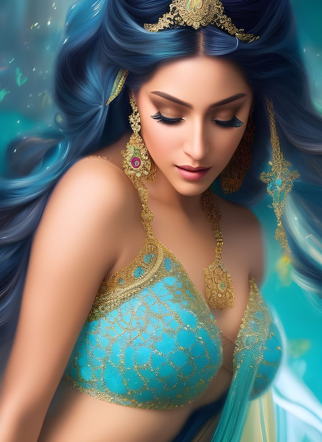 Teal Princess Jasmine: Hyperrealistic Fantasy Art