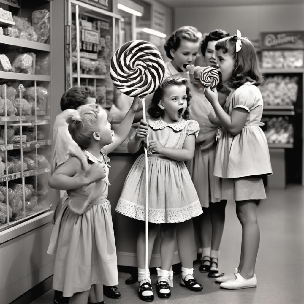 1950s Children and Giant Lollipops in Candy Store