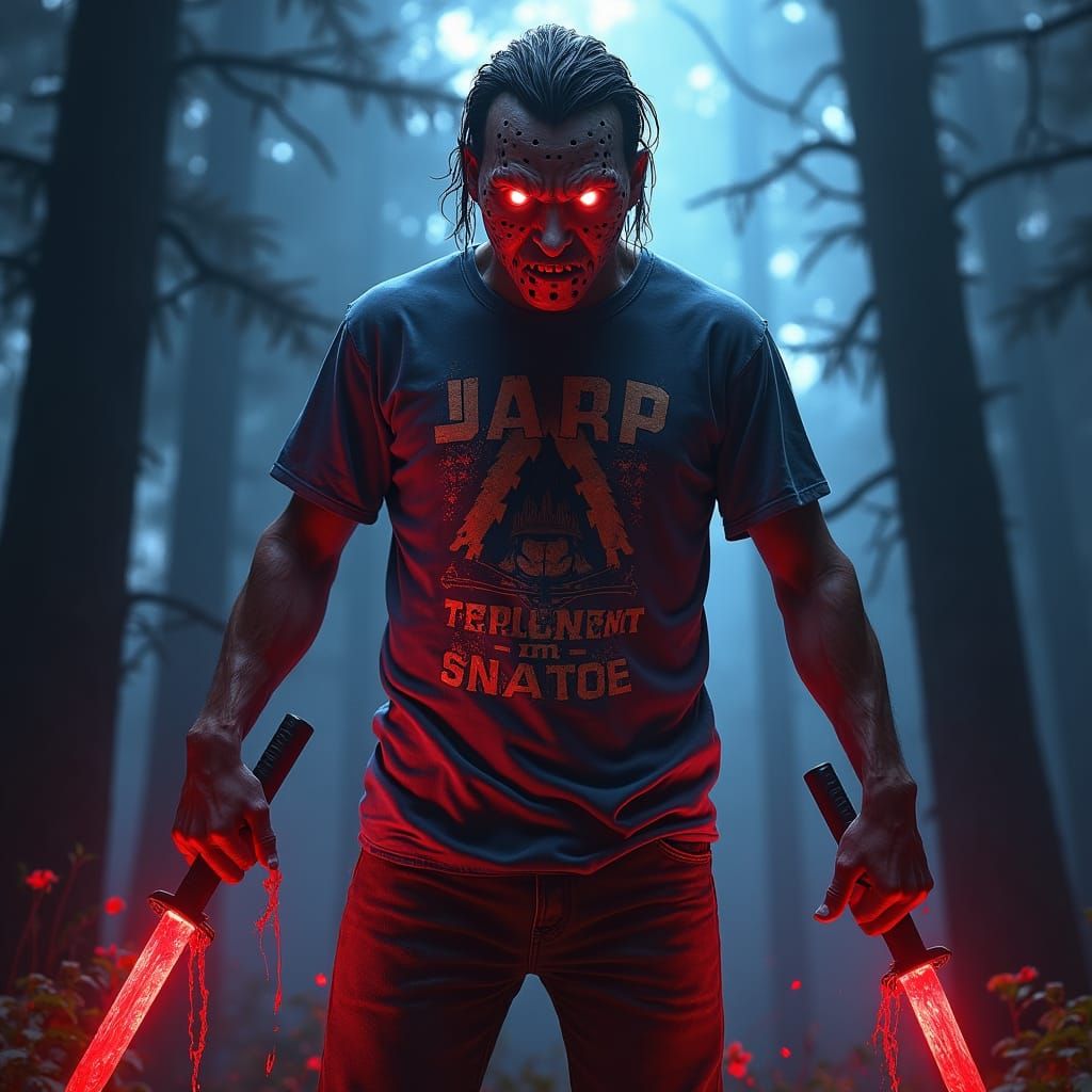 Terrifying Slasher Villain in Retro Horror Style