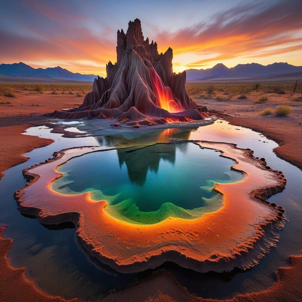 Ethereal Sunset Geyser Eruption in Nevada