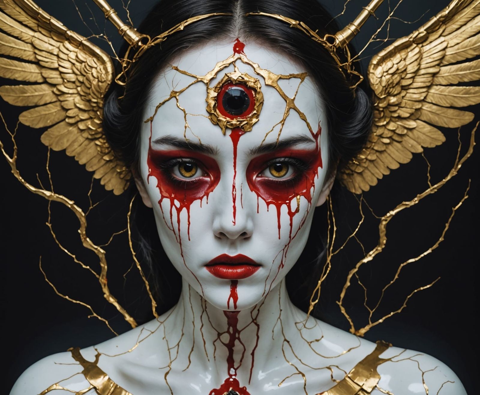 Haunting Angel with Kintsugi-Inspired Tears