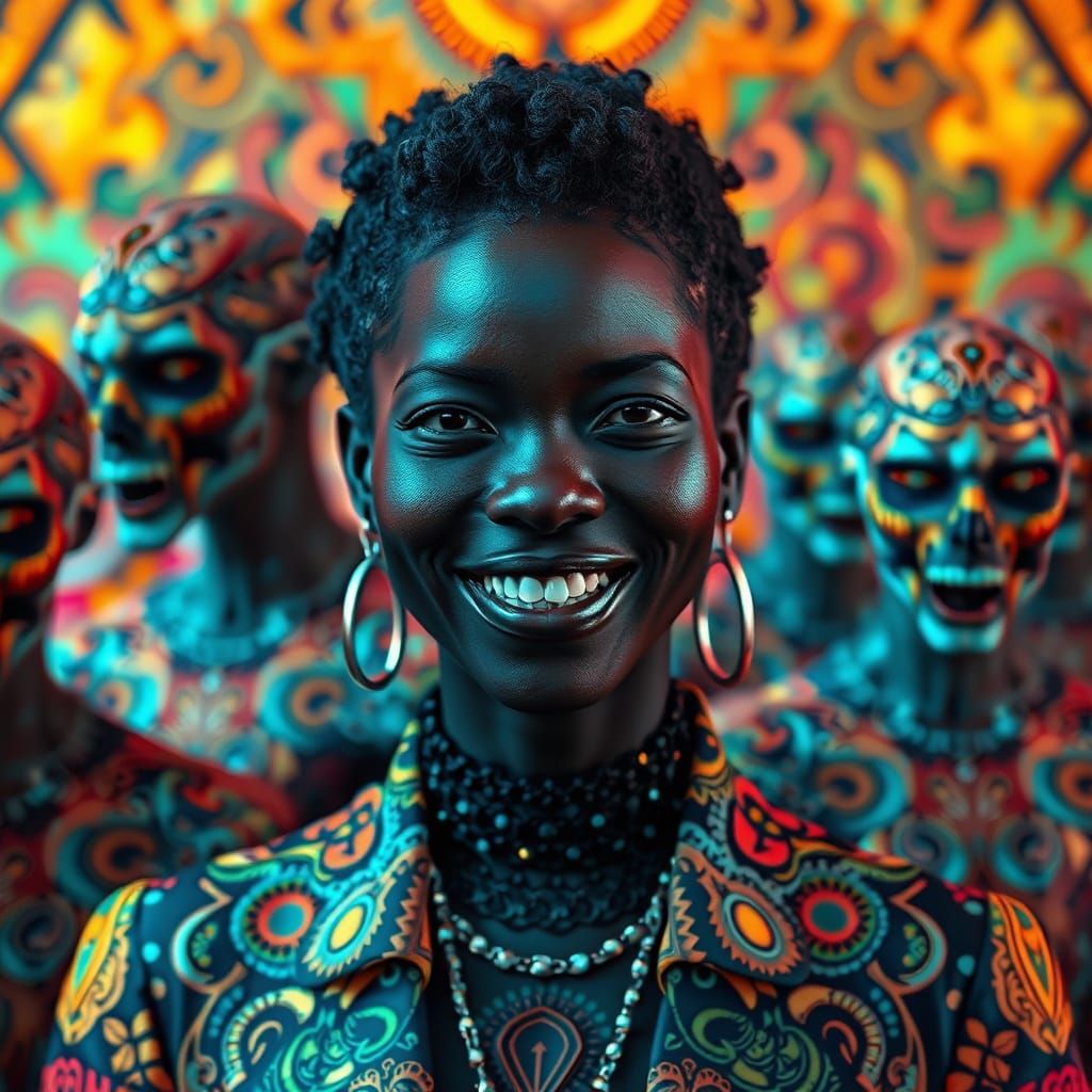 Optic Art Fashion Show with Smiling Woman