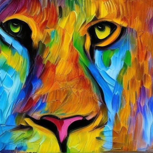 Lion Face in Expressionist Neo-Impressionism Style