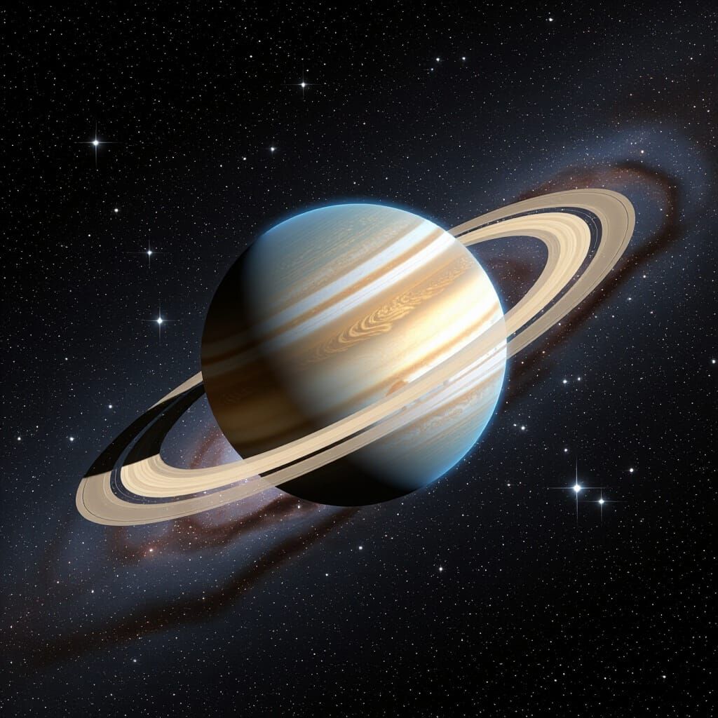 Saturn and Stars from Space View