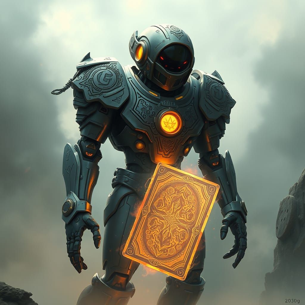 Mechanical Construct with Ethereal Card in Sci-Fi Mystical S...