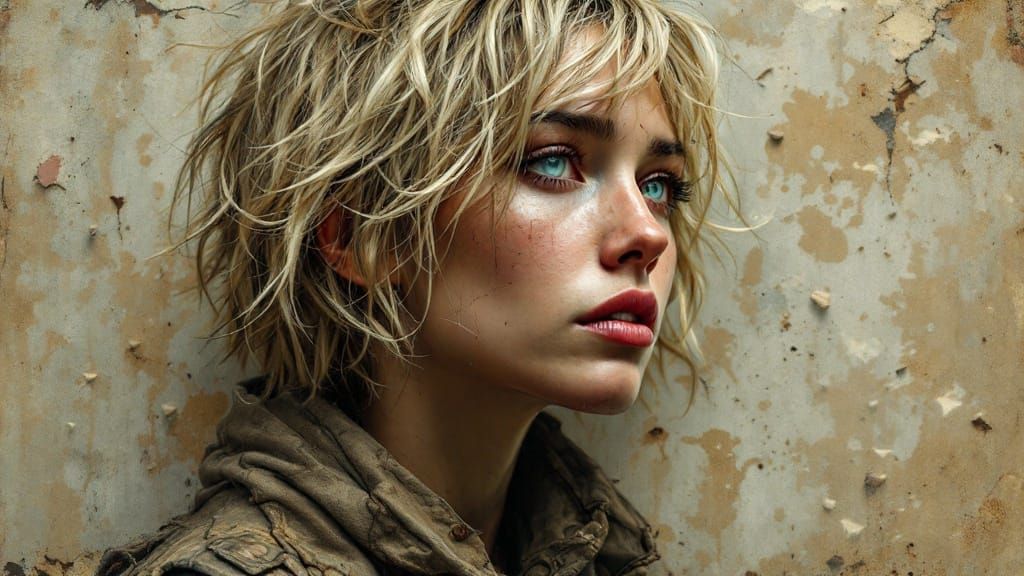Weathered Portrait of a Contemplative Woman in Bas-Relief