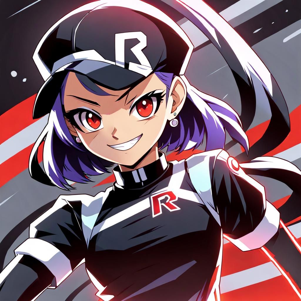 Confident Team Rocket Trainee in Neon-Lit Anime Style