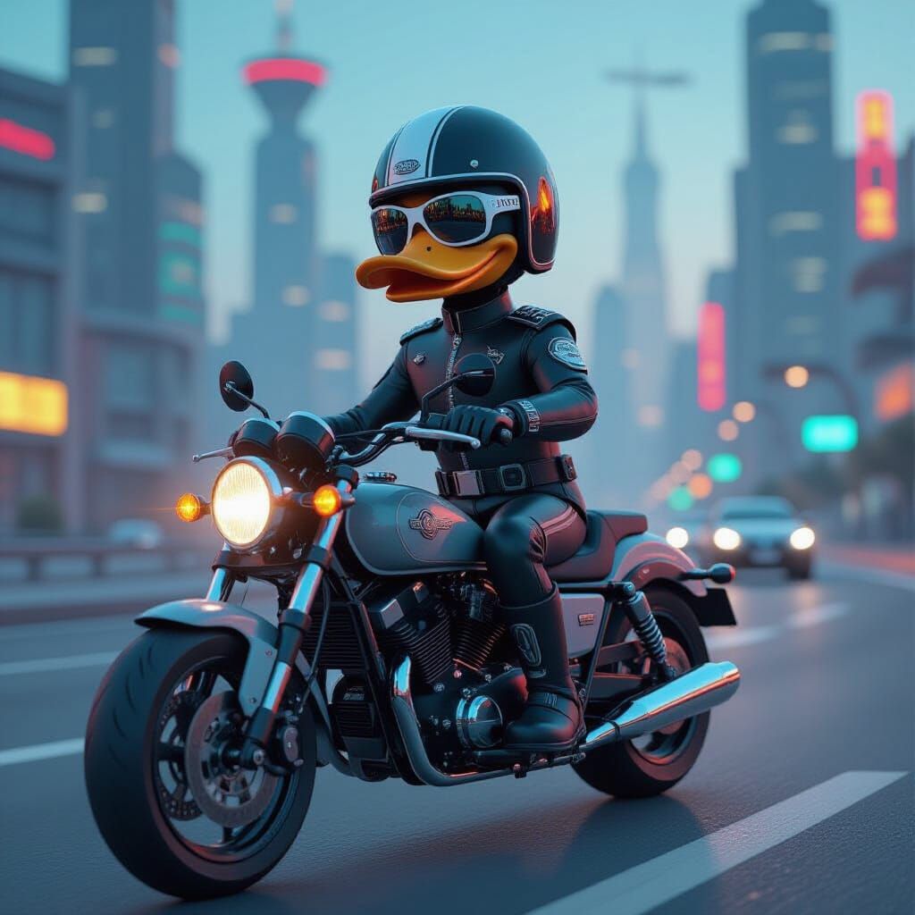 Daffy Duck Traffic Cop in Retro-Futuristic City