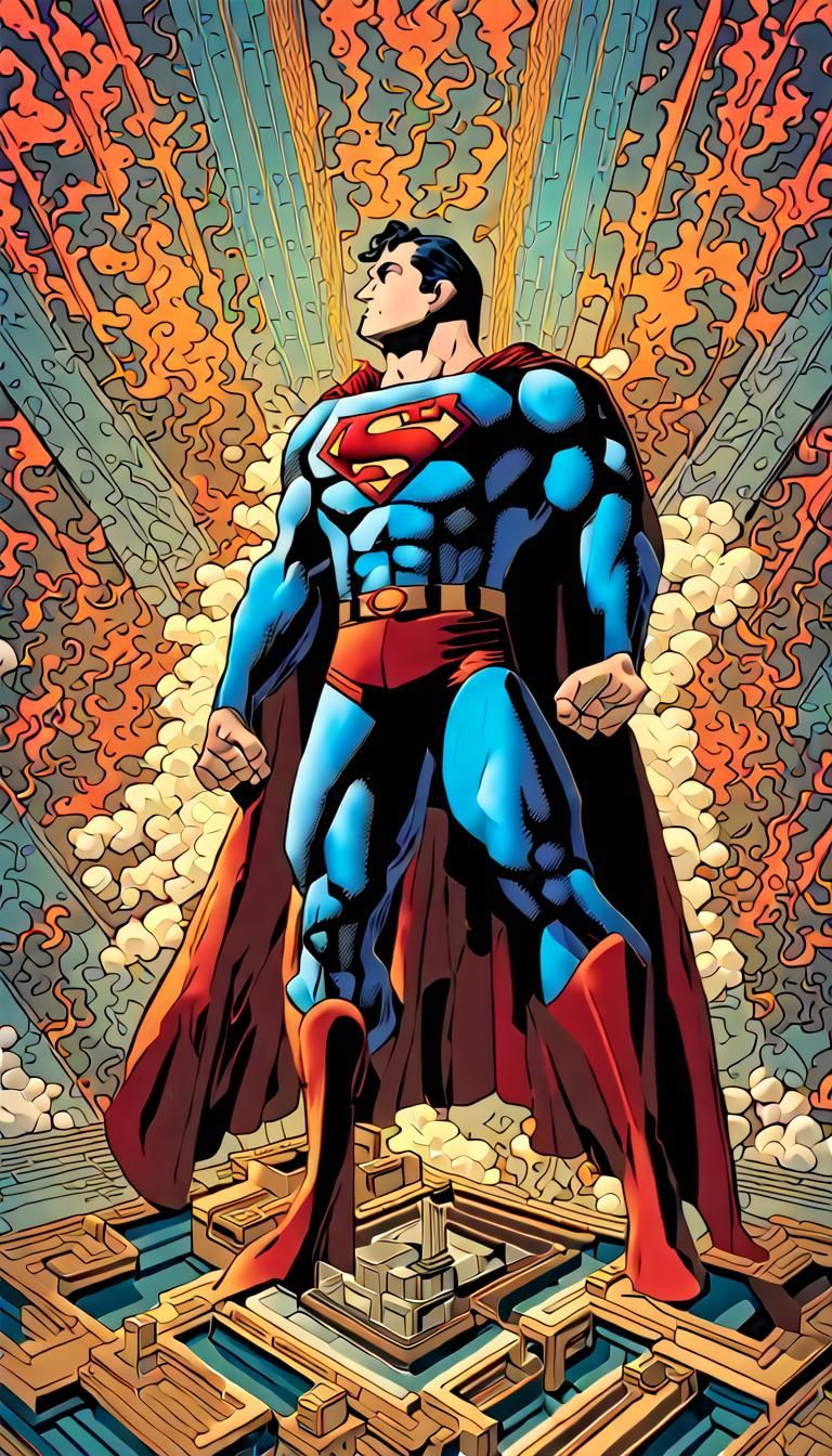 Superman kissing Lex Luthor. art deco hyperdetailed intricat...