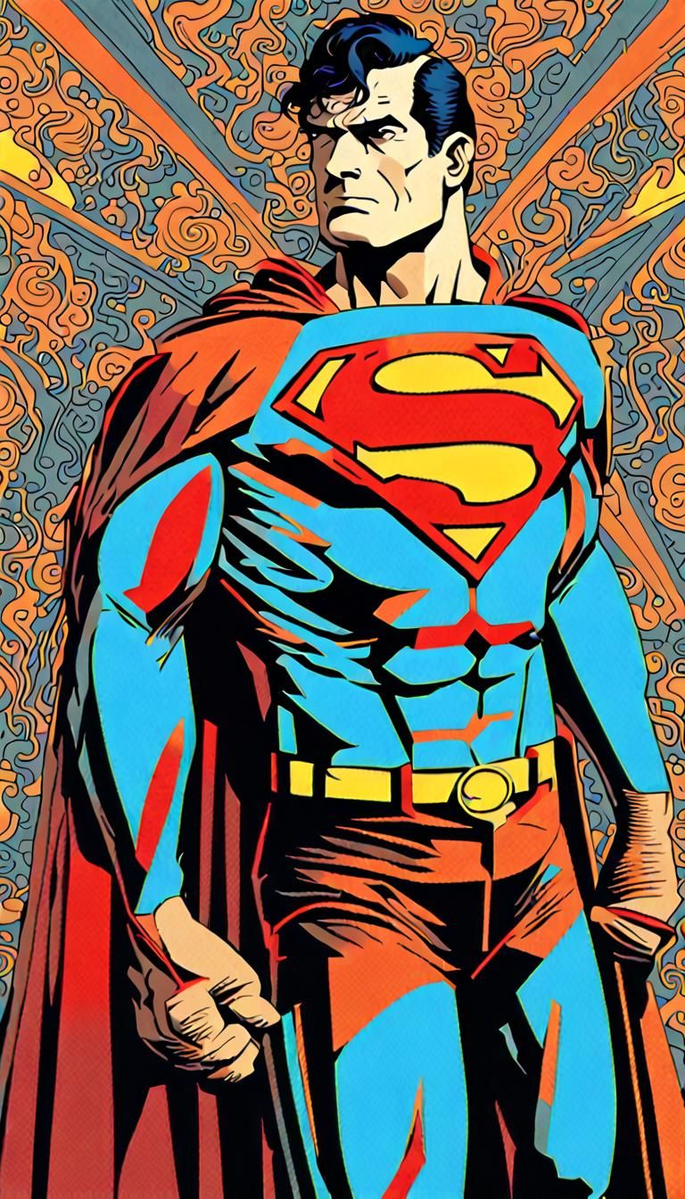 Superman kissing Lex Luthor. art deco hyperdetailed intricately detailed dynamic lighting Bernie Wrightson contrasting c...