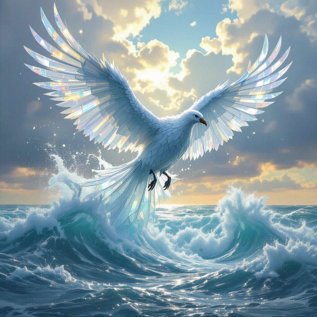 Crystallized Water Bird Ascends from Ocean Depths