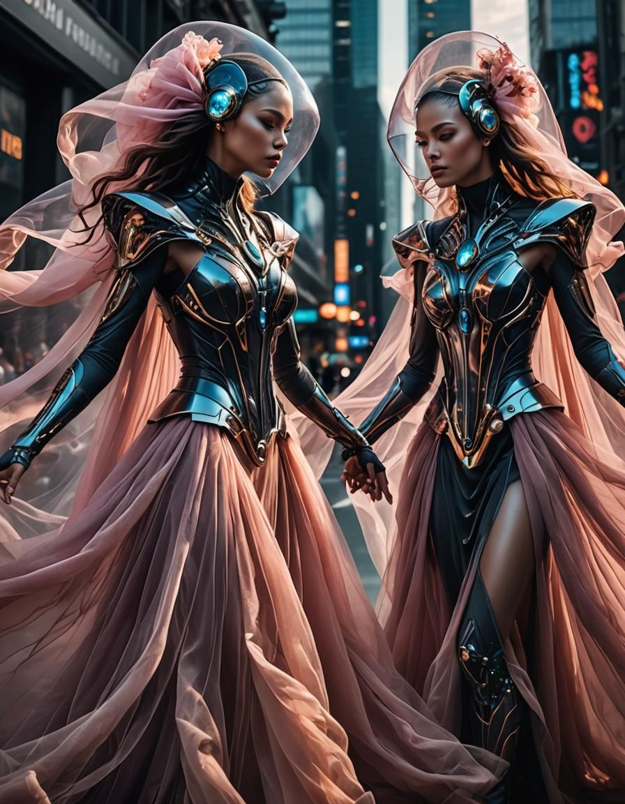 Cyborg Aliens in Flowing Tulle, Futuristic Wedding