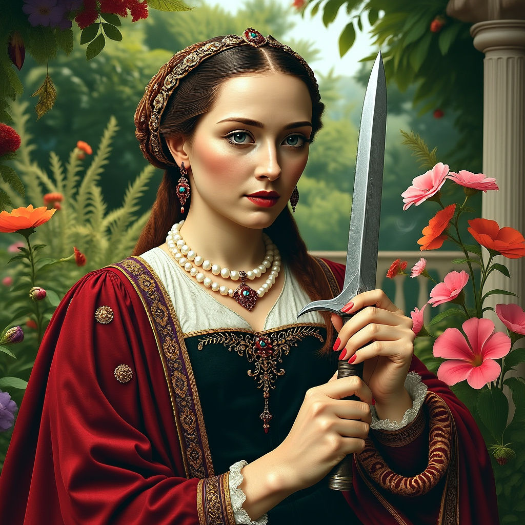 Renaissance Noblewoman Smoking Pipe in Italian Garden