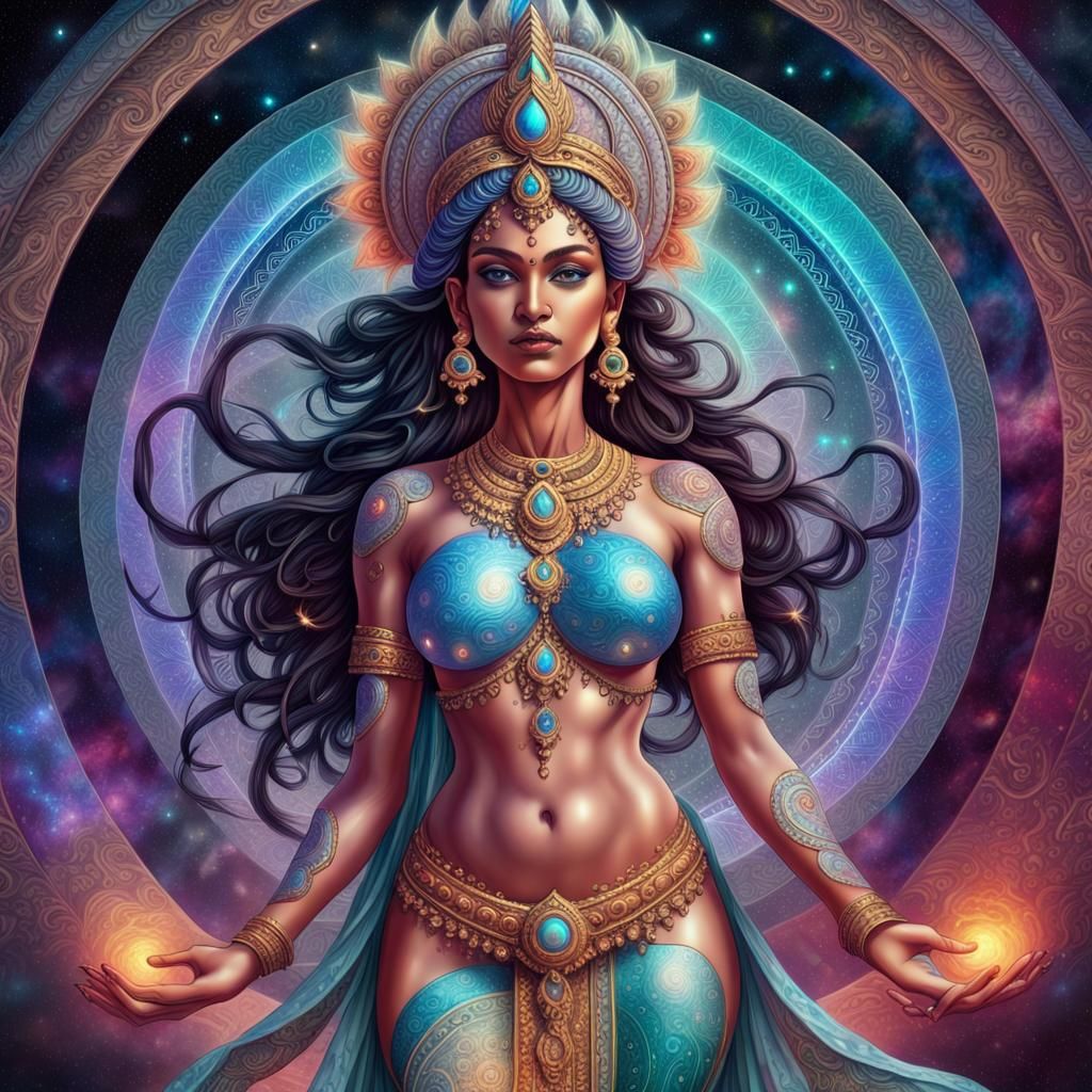 Fantasy Indian Goddess in Holographic Astral Art