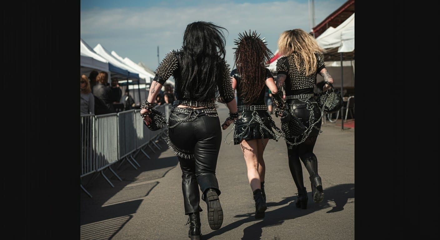 Gothic Women on the Run in a Vibrant, Cinematic Scene