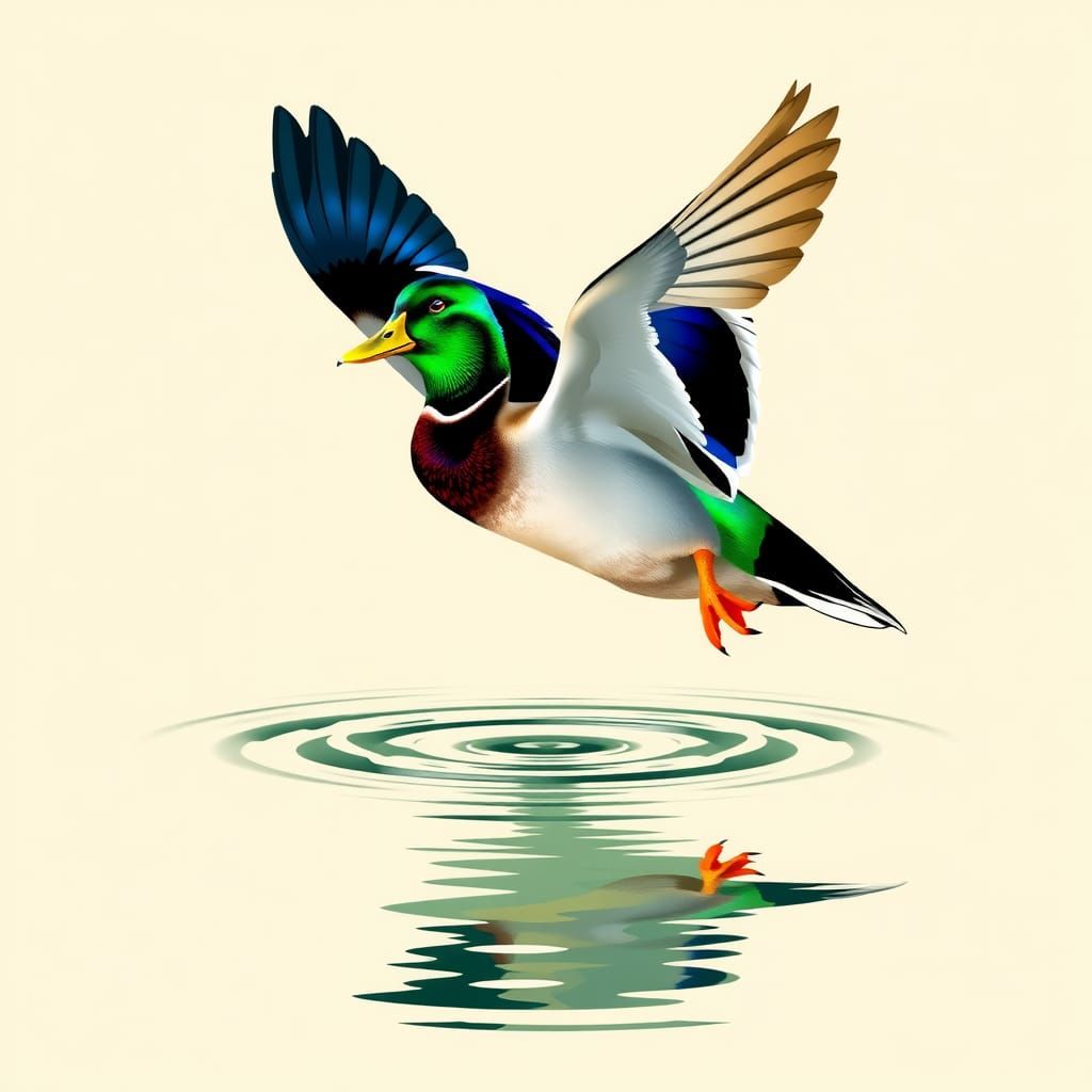 Mallard Duck in Flight: Stylized Screen-Printed Art