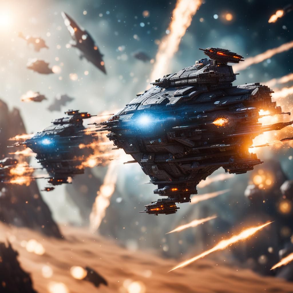 Intense Spaceship Battle Near a Quasar