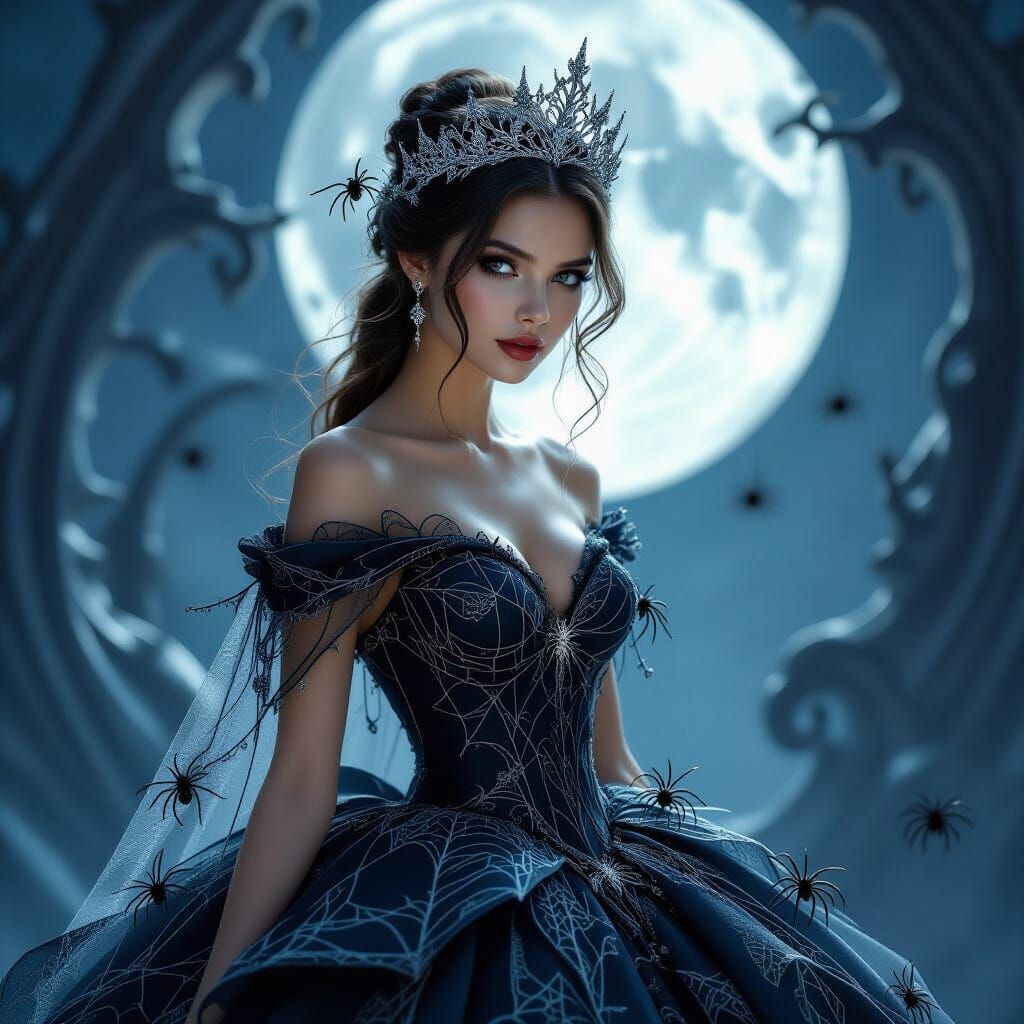 Spiderweb Gown Witch in Ethereal Moonlight