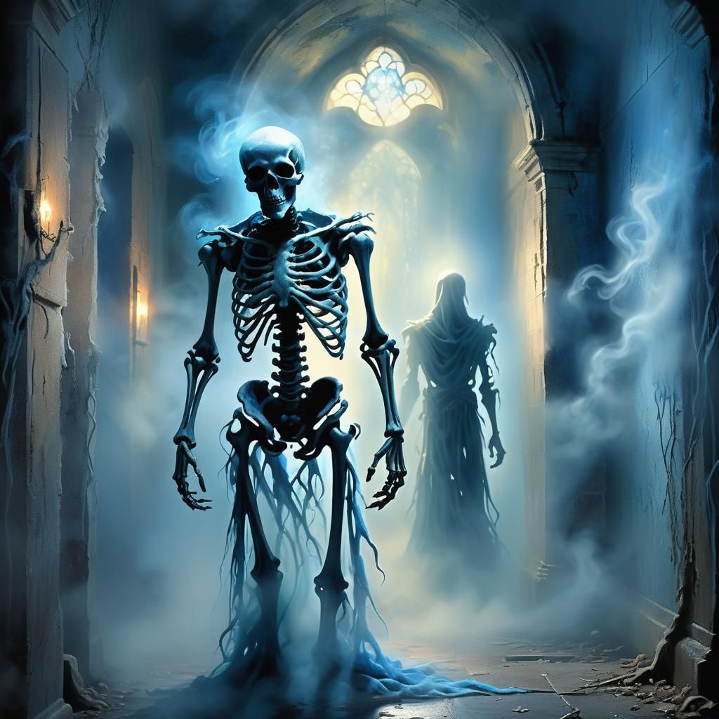 Ethereal Skeletal Spirit in Abandoned Asylum