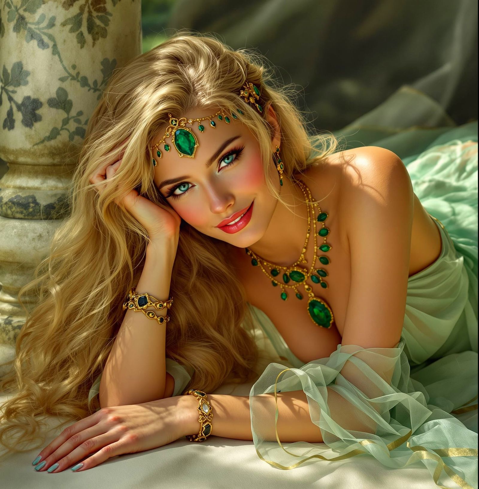 Norse Goddess of Beauty in Vintage Emerald Style