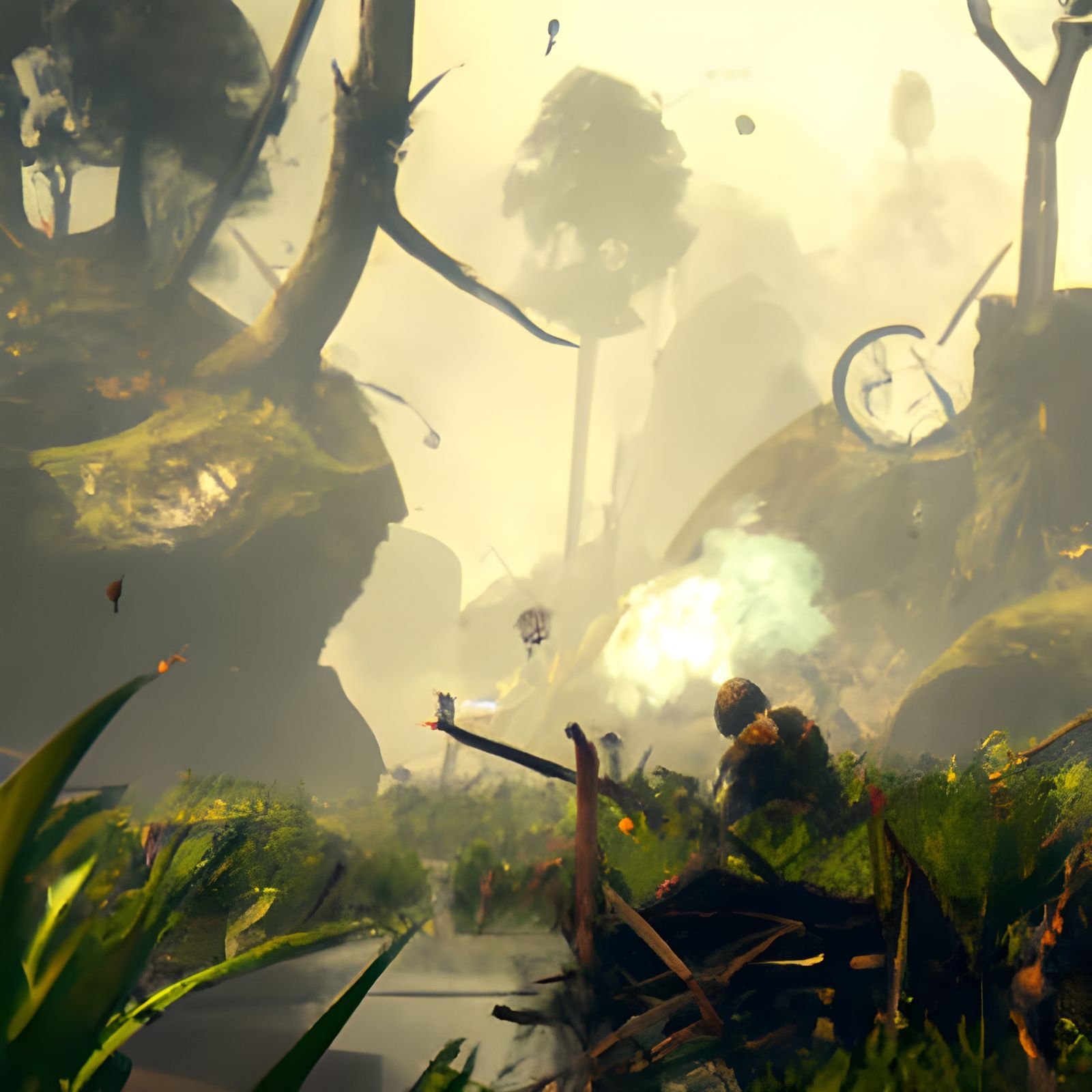 Vietnam War Jungle Scene in Moonlight